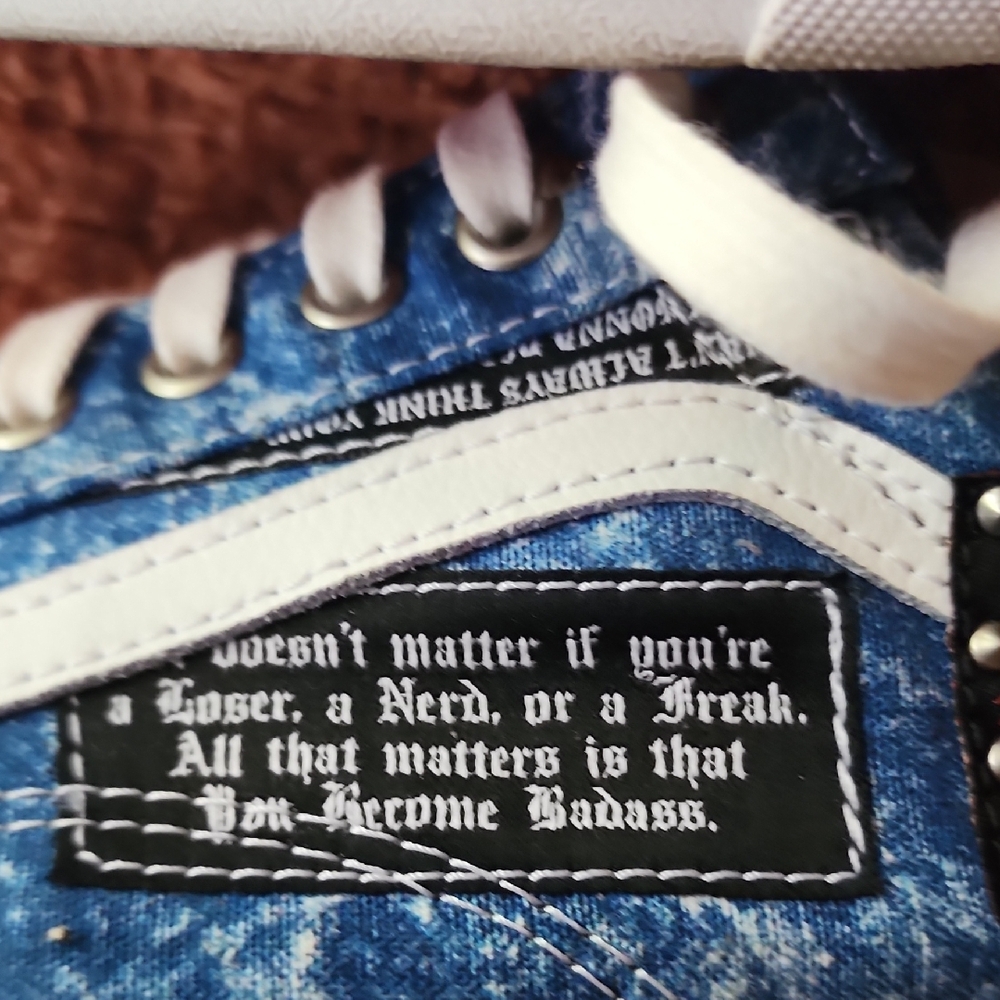 Vans Blue Acid Wash Men's Sneakers Cobra Kai Best Defense More Offense - Picture 6 of 14